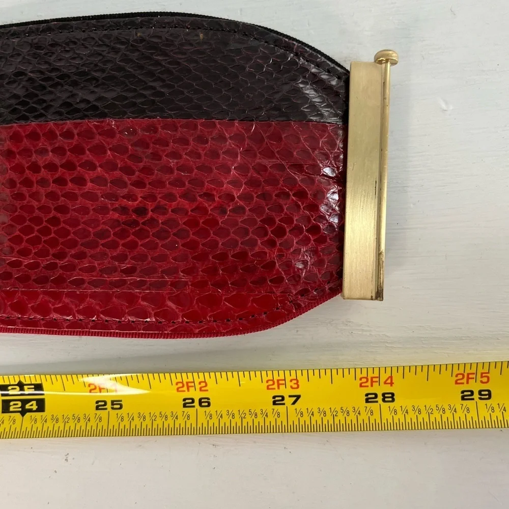 Diane Von Furstenberg Snake Embossed Leather Belt Red Black Slide Closure S
